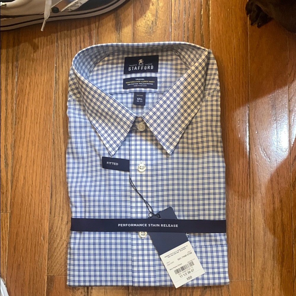 Stafford Blue Dress Shirt Classic Checkered Design